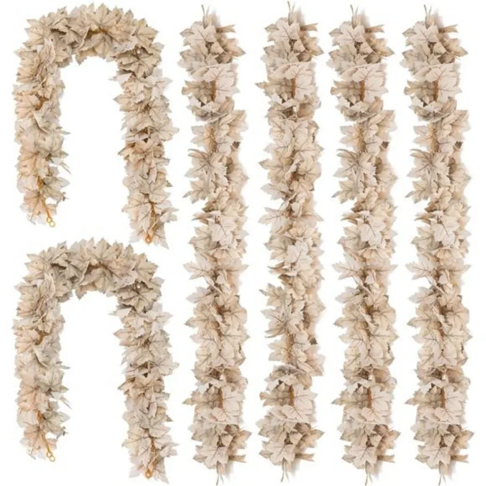 6PCS Beige Fall Maple Leaves Garland, 5.6Ft Artificial Maple Leaf Autumn